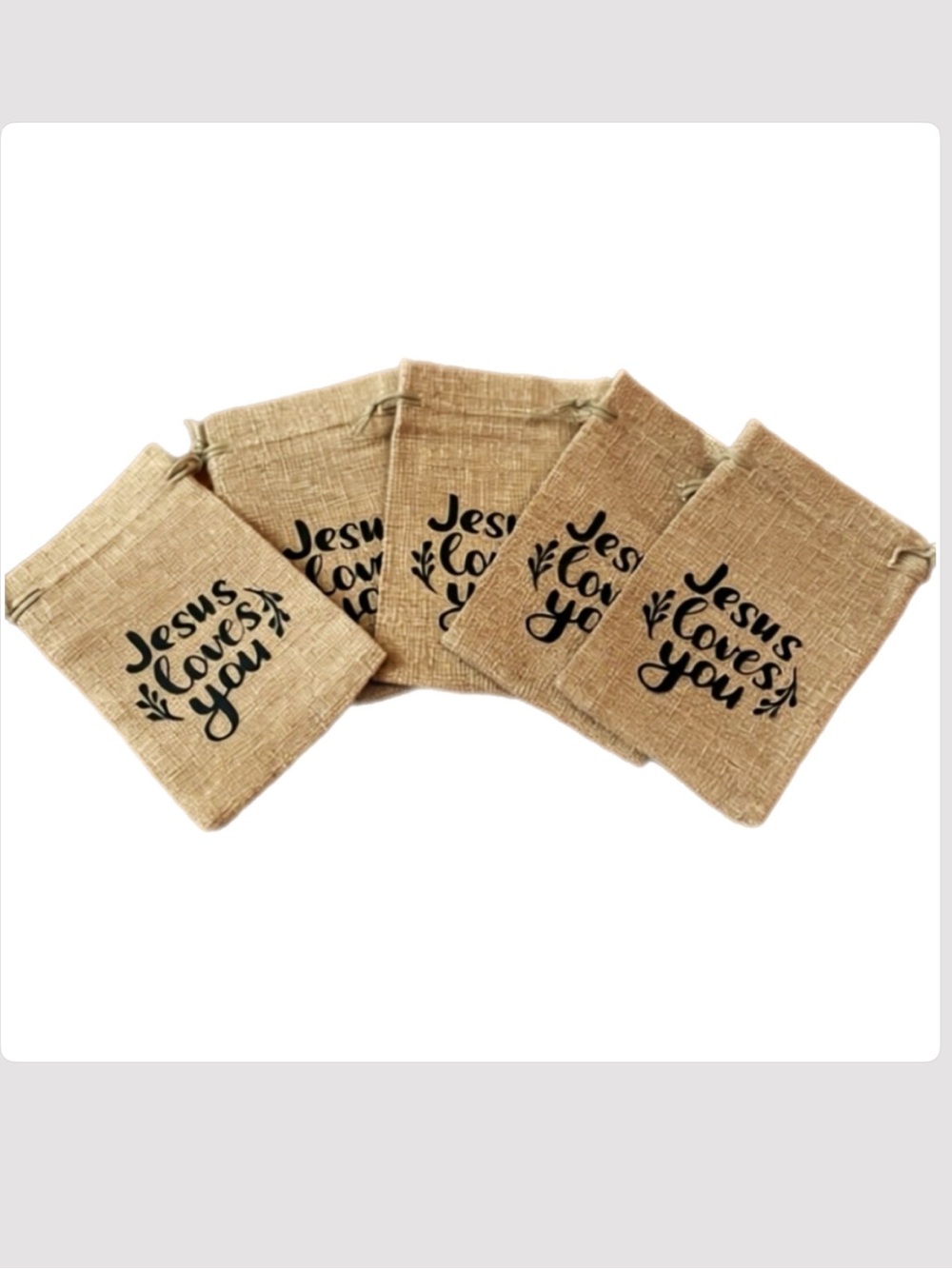 Set of 5 “Jesus Loves You” burlap gift bags